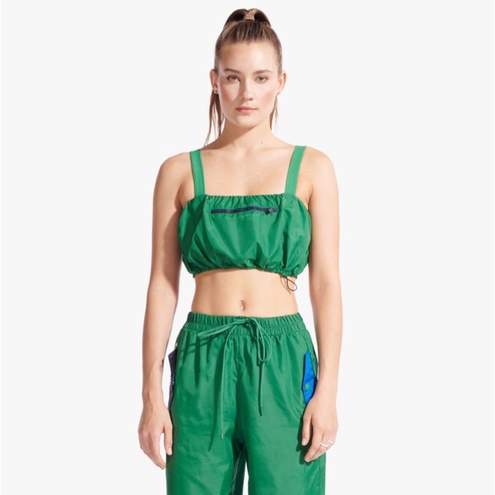 STAUD Green Track Pants with Navy Pocket Accents - Picture 3 of 14